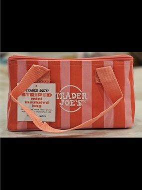 Coral & Light Pink Striped Mini Insulated Bag